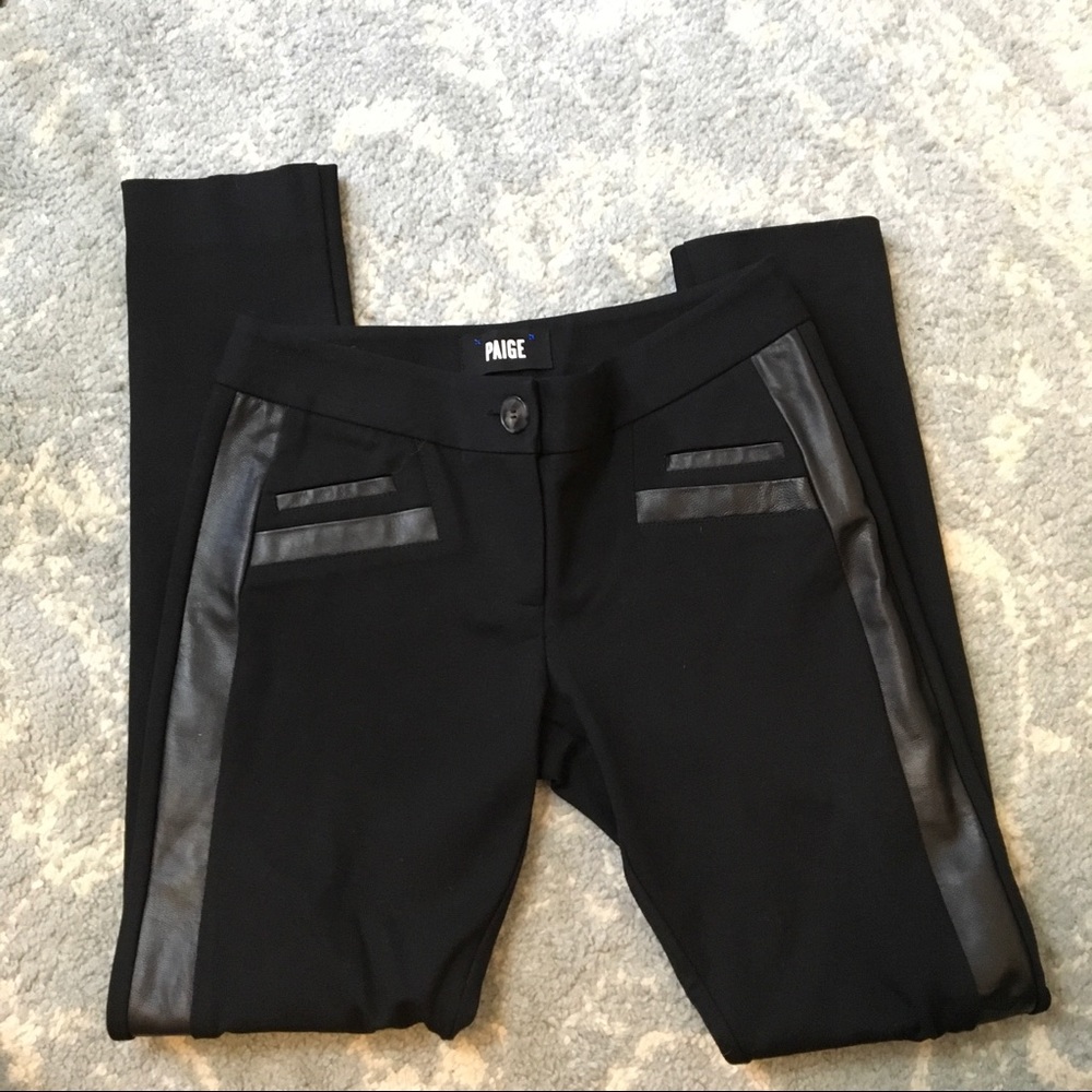 Paige Black Stretchy Leather Trim Legging Pants